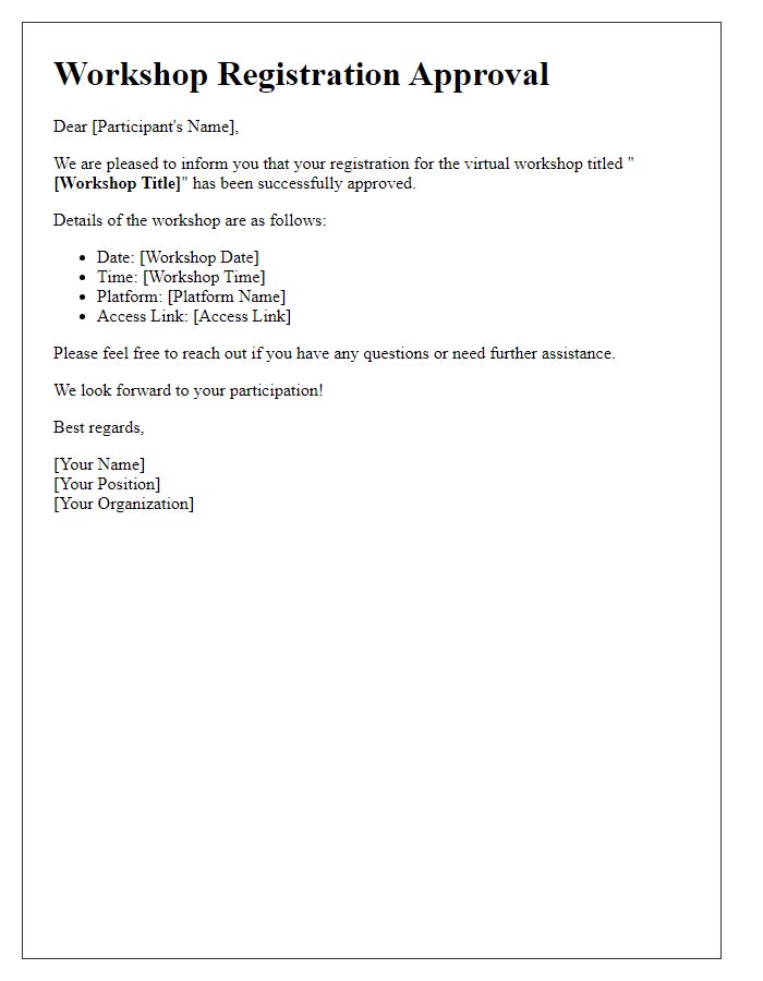 Letter template of virtual workshop registration approval