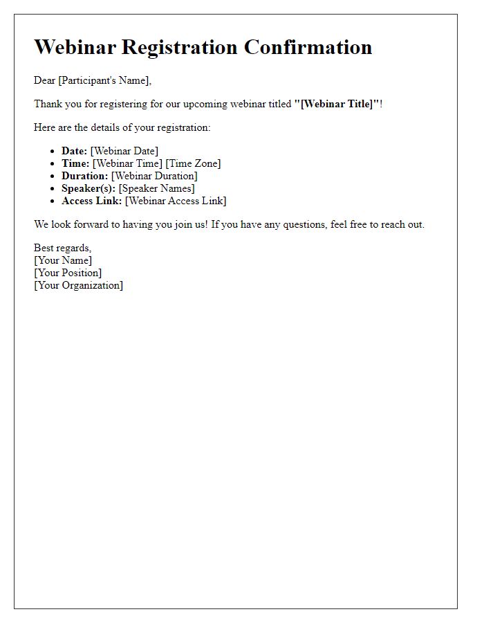Letter template of webinar registration confirmation