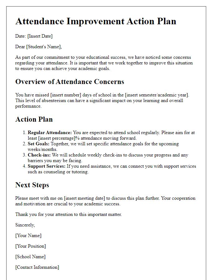 Letter template of Attendance Improvement Action Plan for Students