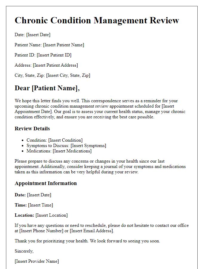 Letter template of chronic condition management review