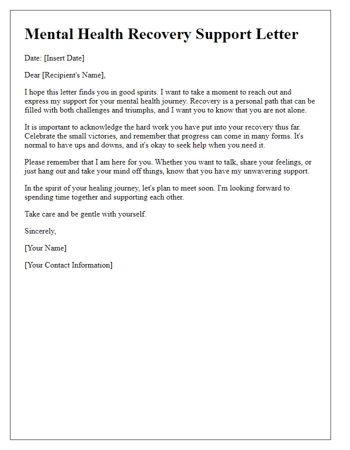 Letter template of mental health recovery support