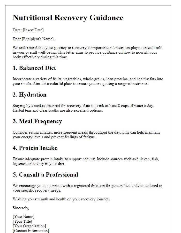 Letter template of nutritional recovery guidance