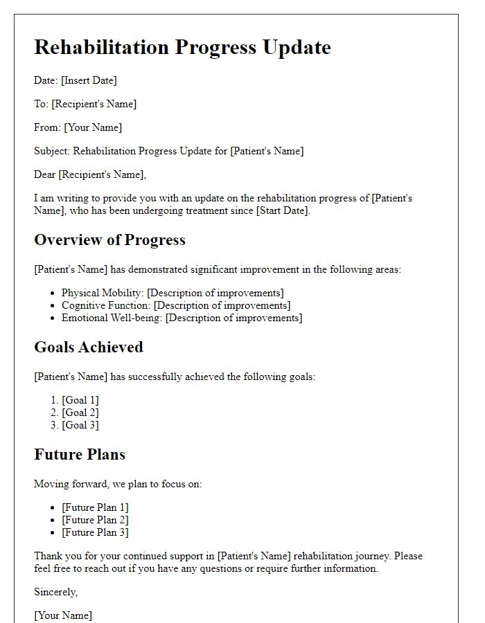 Letter template of rehabilitation progress update