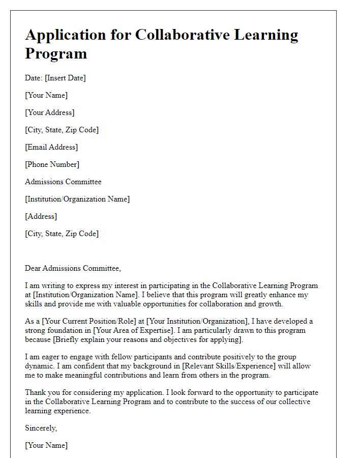 Letter template of application for collaborative learning program