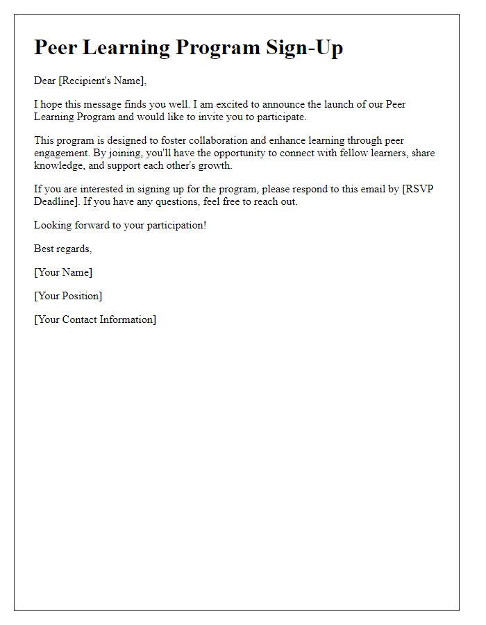 Letter template of sign-up for peer learning program