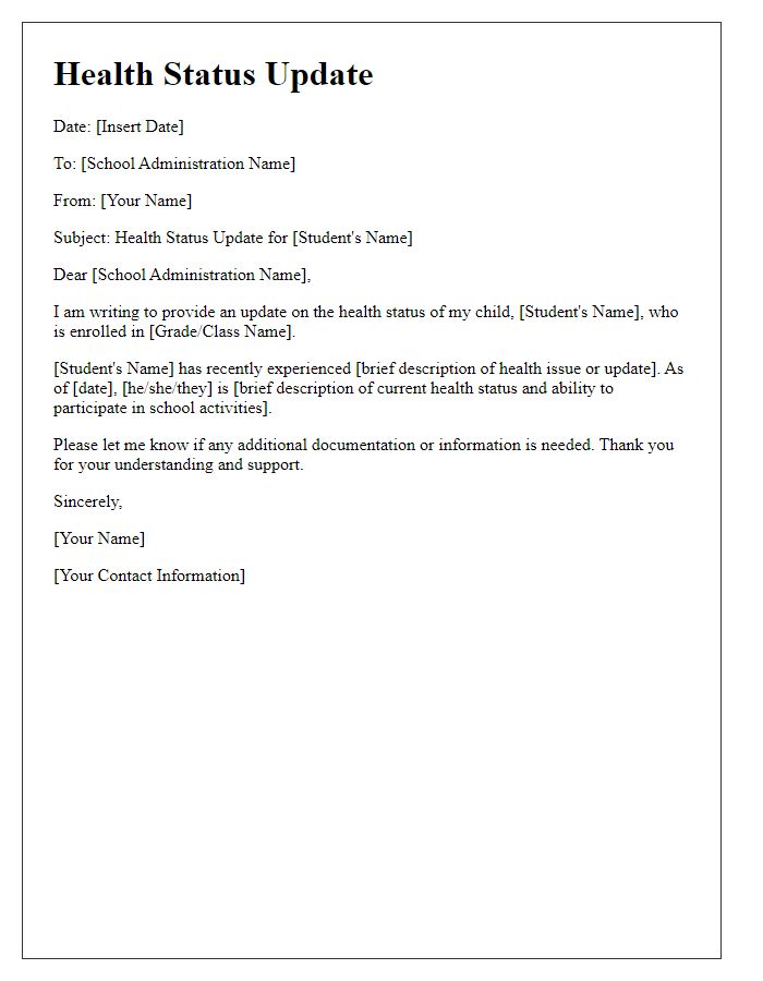 Letter template of health status update for school administration