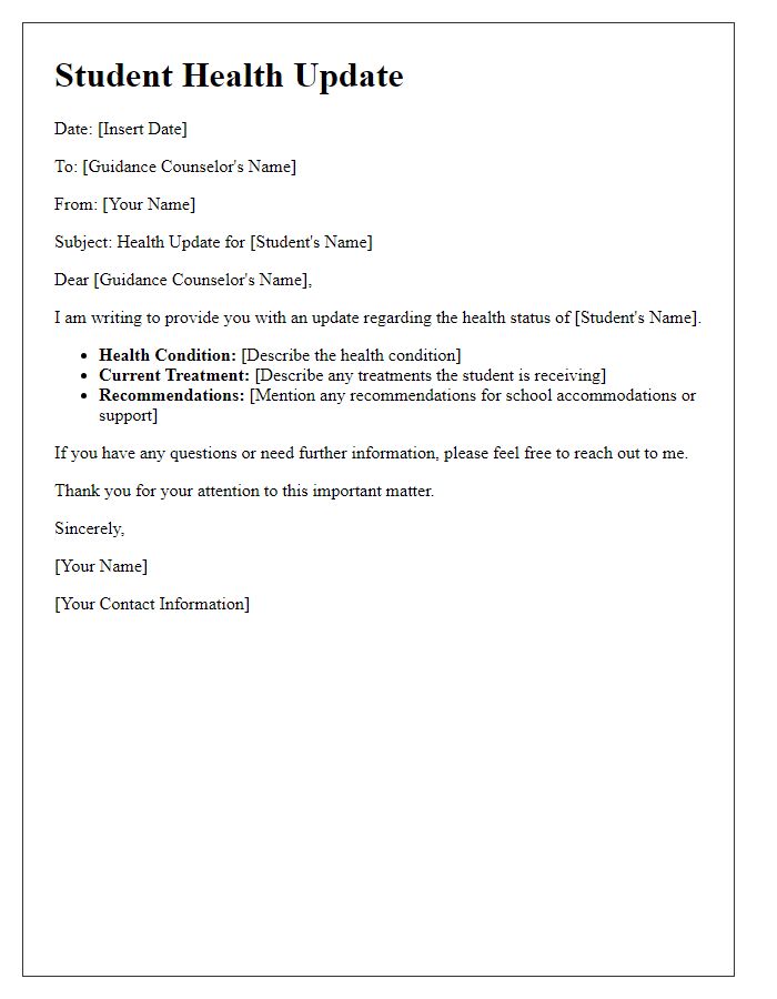 Letter template of student health update for guidance counselor