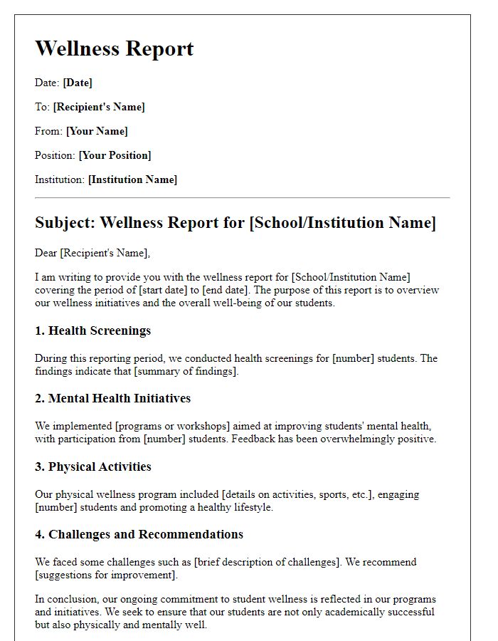 Letter template of wellness report for educational institution