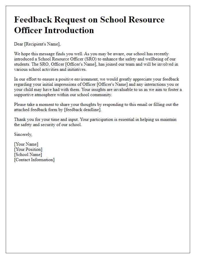 Letter template of feedback solicitation regarding school resource officers introduction