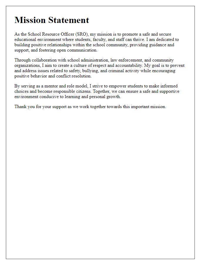 Letter template of school resource officer's mission statement