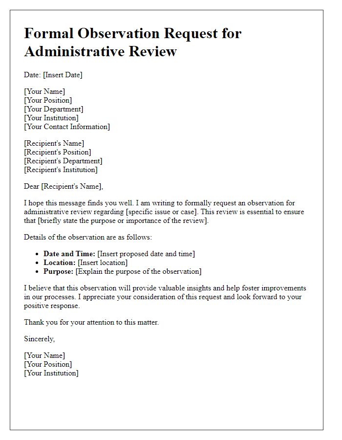 Letter template of formal observation request for administrative review