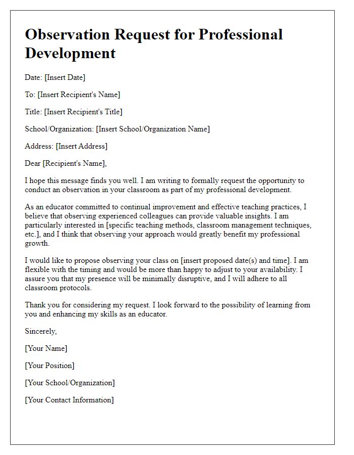 Letter template of observation request for professional development