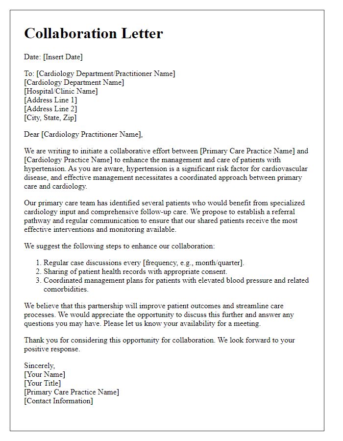 Letter template of collaboration between primary care and cardiology for hypertension care.