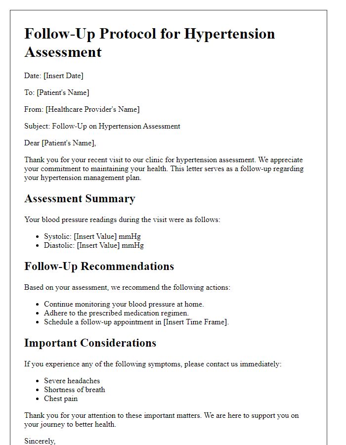 Letter template of follow-up protocols for hypertension assessment.