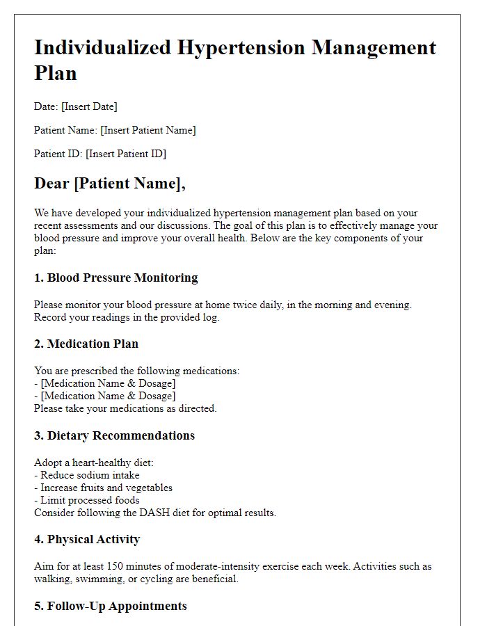 Letter template of individualized hypertension management plans for patients.