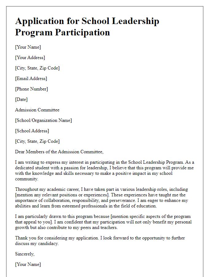 Letter template of application for school leadership program participation