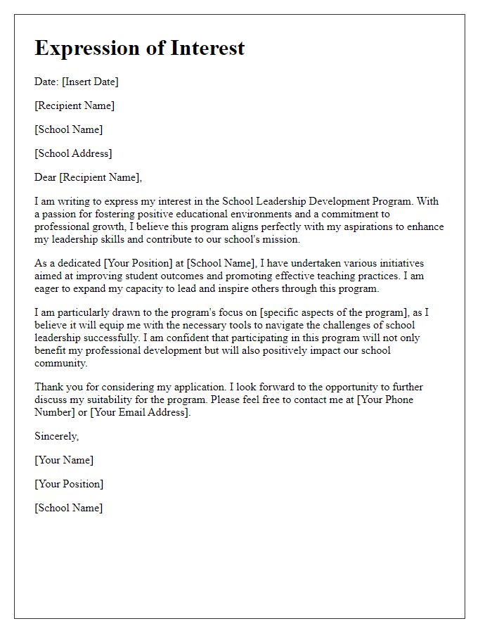 Letter template of expression of interest in school leadership development program