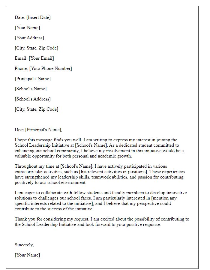 Letter template of request to join school leadership initiative