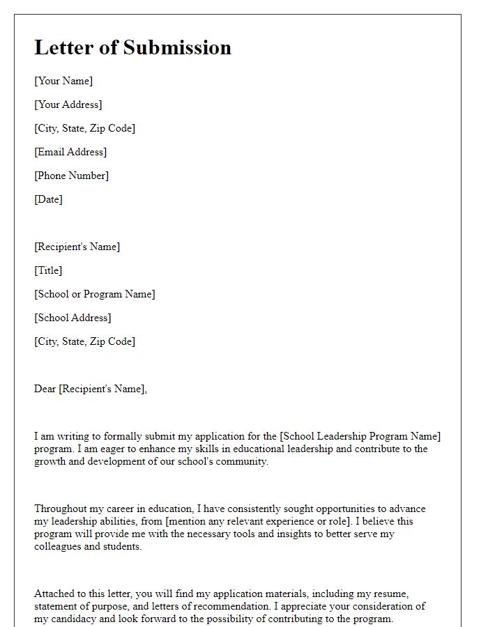 Letter template of submission for school leadership program candidacy