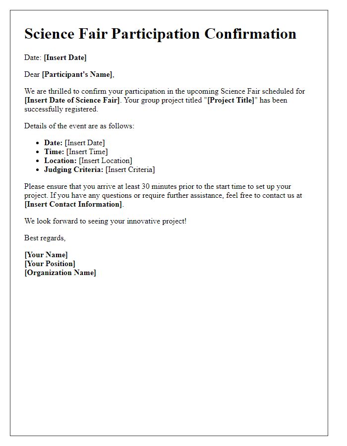 Letter template of Science Fair Participation for Group Projects