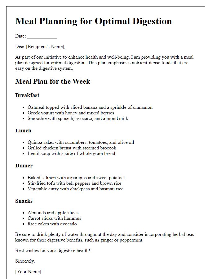 Letter template of meal planning for optimal digestion.