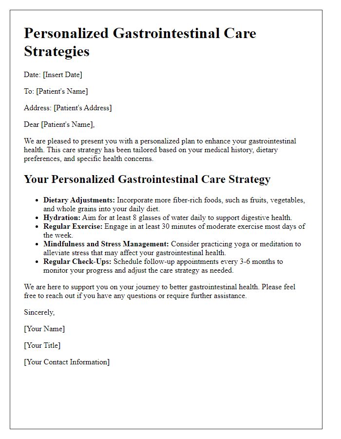 Letter template of personalized gastrointestinal care strategies.