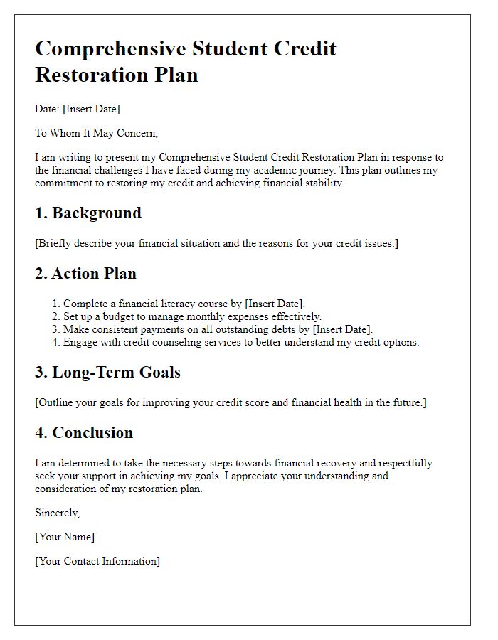 Letter template of Comprehensive Student Credit Restoration Plan