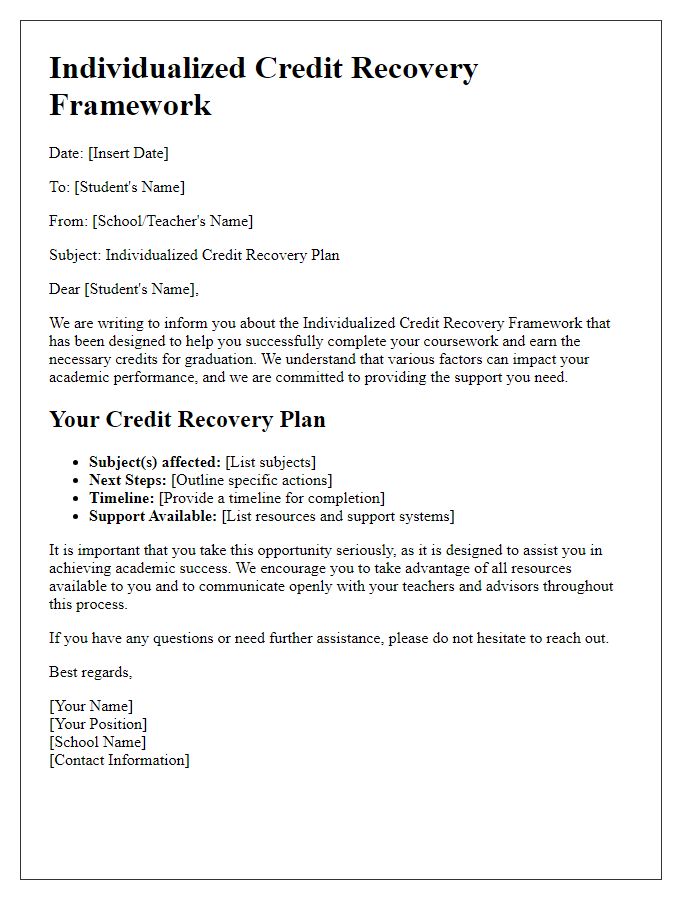 Letter template of Individualized Credit Recovery Framework