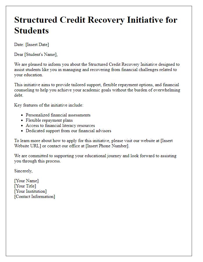 Letter template of Structured Credit Recovery Initiative for Students