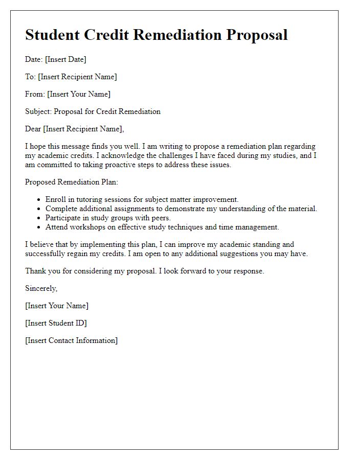 Letter template of Student Credit Remediation Proposal