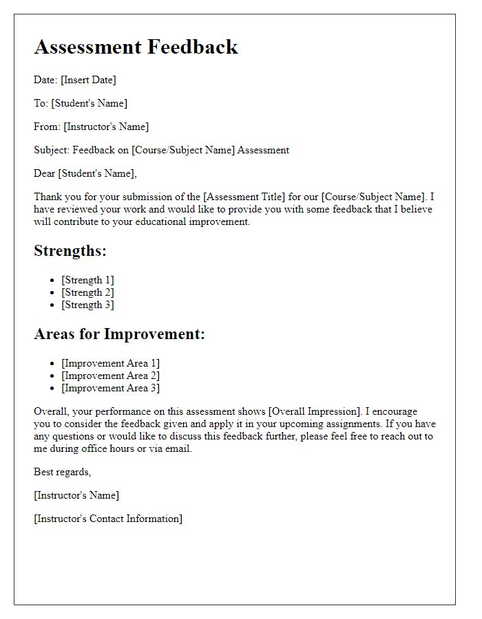 Letter template of assessment feedback for educational improvement