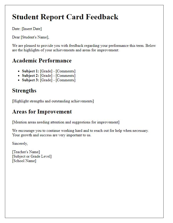 Letter template of school report card feedback for students