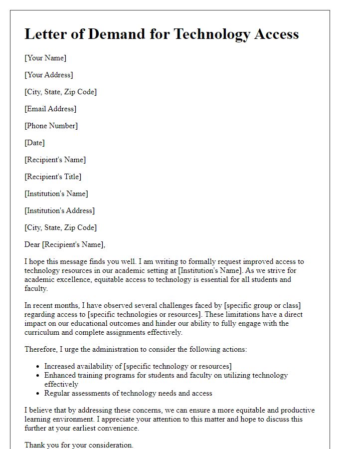 Letter template of demand for technology access in academic settings