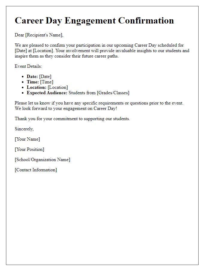 Letter template of Career Day Engagement Confirmation