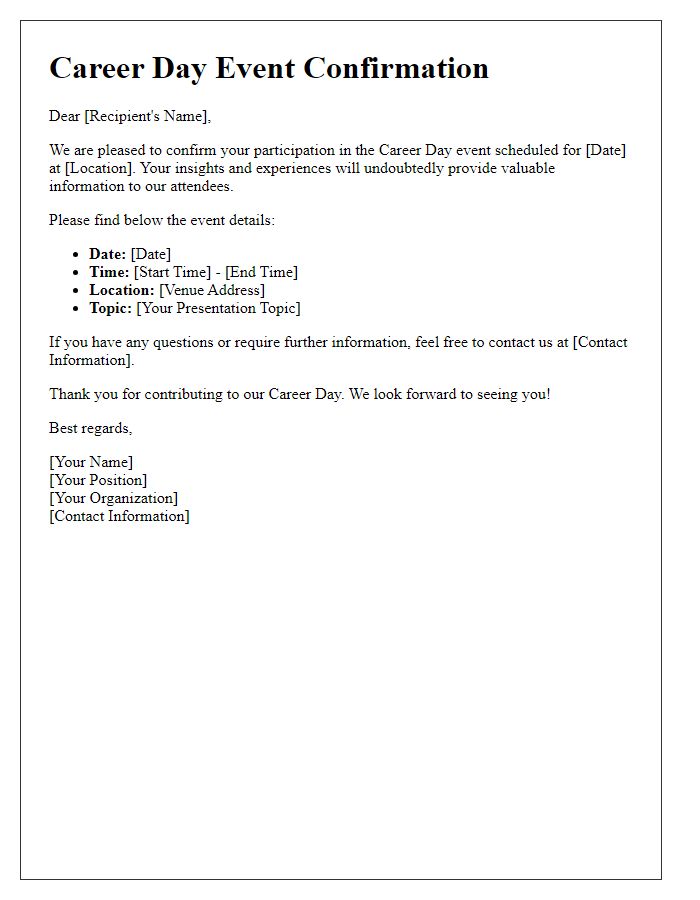 Letter template of Confirmation for Career Day Event