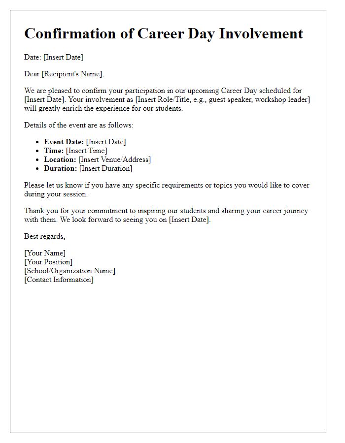 Letter template of Confirmation for Career Day Involvement