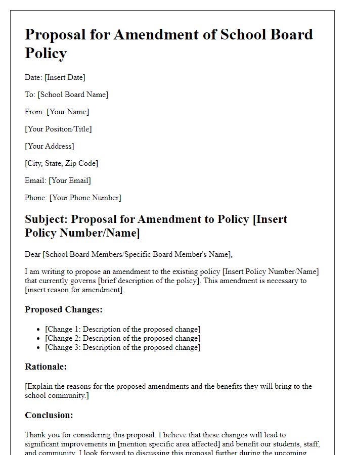 Letter template of proposal for school board policy amendment