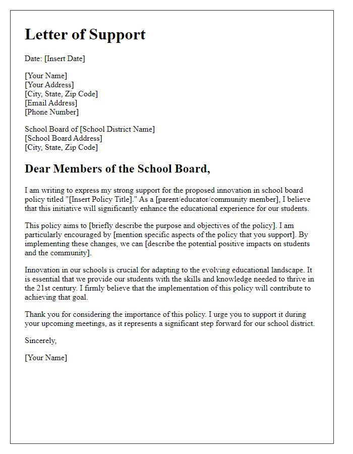 Letter template of support for school board policy innovation