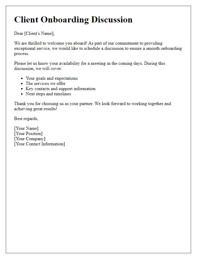 Letter template of client onboarding discussion