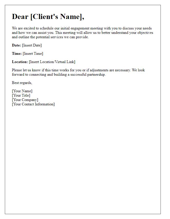 Letter template of initial client engagement meeting