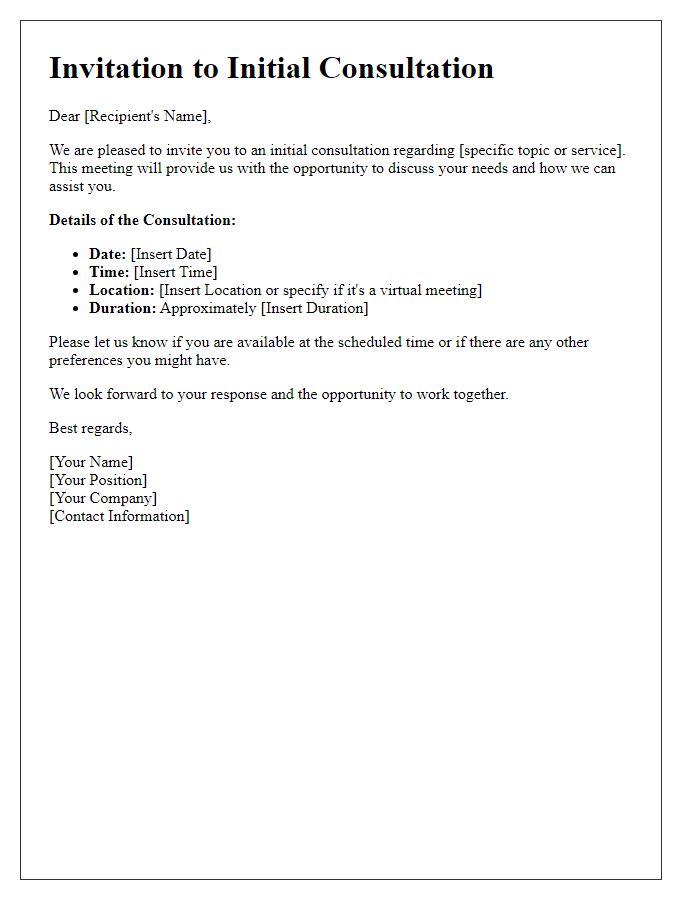 Letter template of initial consultation invitation