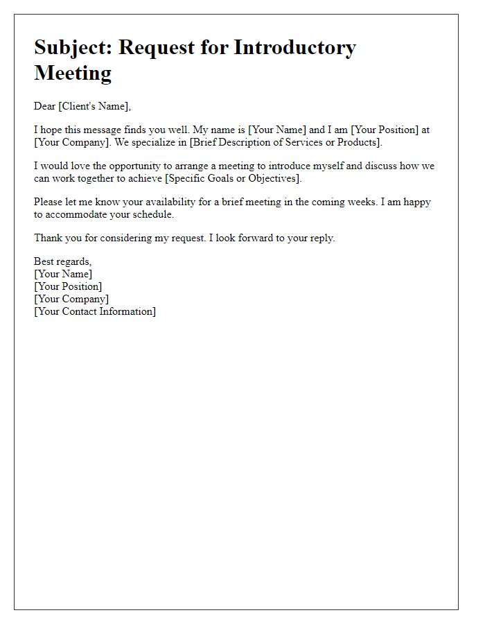 Letter template of introductory client meeting request