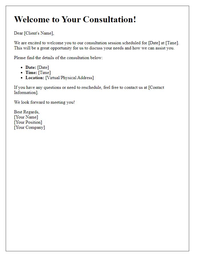 Letter template of welcome client consultation