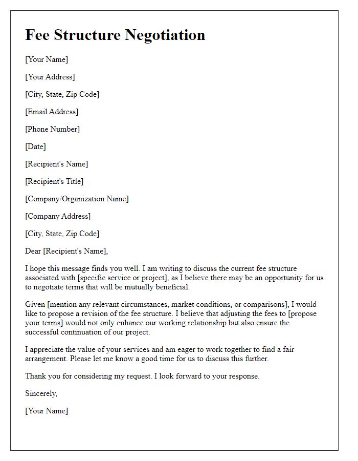 Letter template of fee structure negotiation