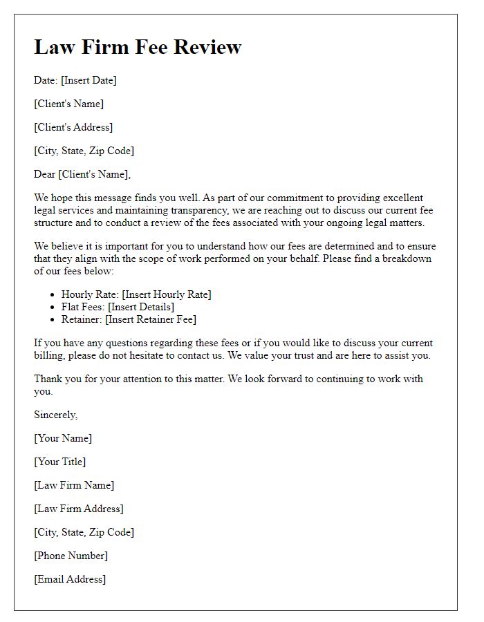 Letter template of law firm fee review