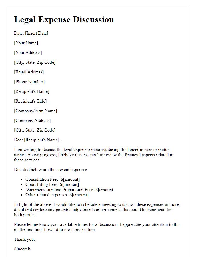 Letter template of legal expense discussion