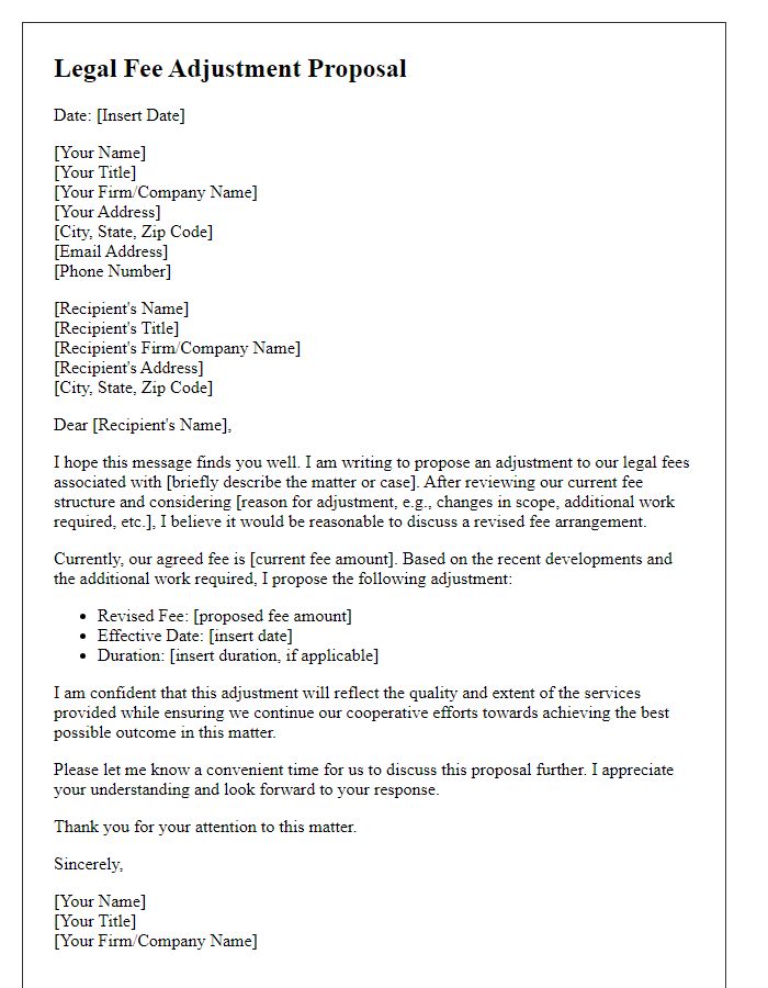 Letter template of legal fee adjustment proposal