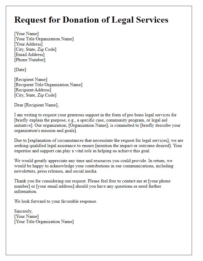 Letter template of legal service donation request