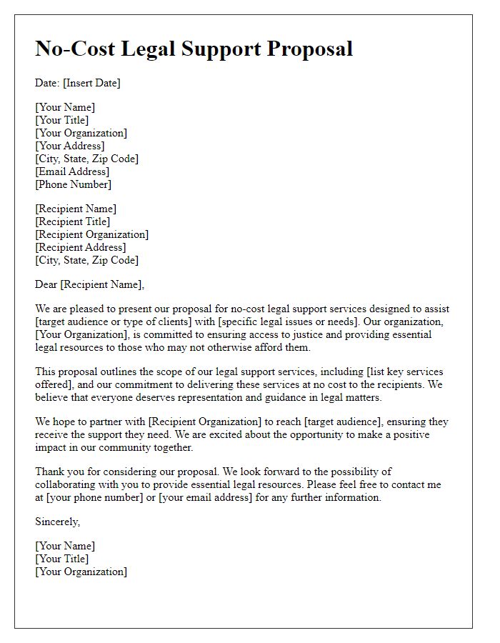 Letter template of no-cost legal support proposal