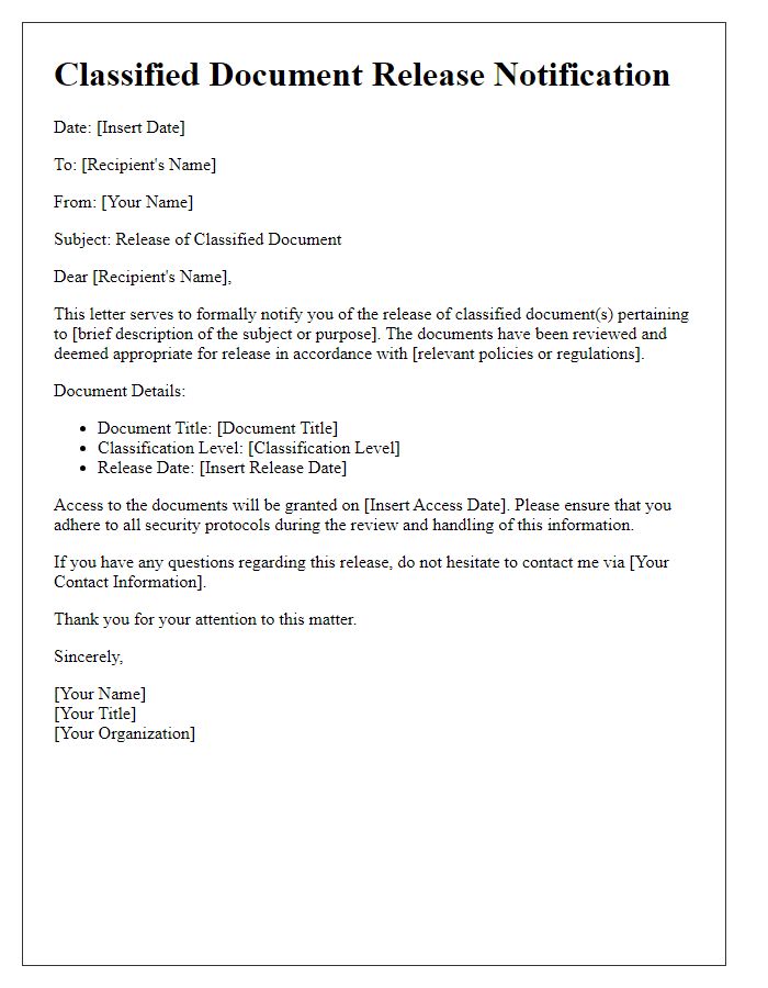 Letter template of classified document release